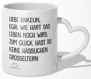 22Feels® Enkelin Geschenk von Oma und Opa - Tasse mit Spruch (Herzhenkel, Weiss, 320ml)-Tasse Weiss Herzhenkel 320ml-22Feels