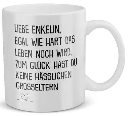 22Feels® Geschenk für Enkelin - Tasse mit Spruch: Egal Wie Hart (Weiss, 320ml)-Weisse Tasse 325ml-22Feels