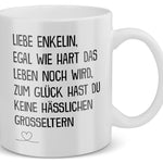 22Feels® Geschenk für Enkelin - Tasse mit Spruch: Egal Wie Hart (Weiss, 320ml)-Weisse Tasse 320ml-22Feels