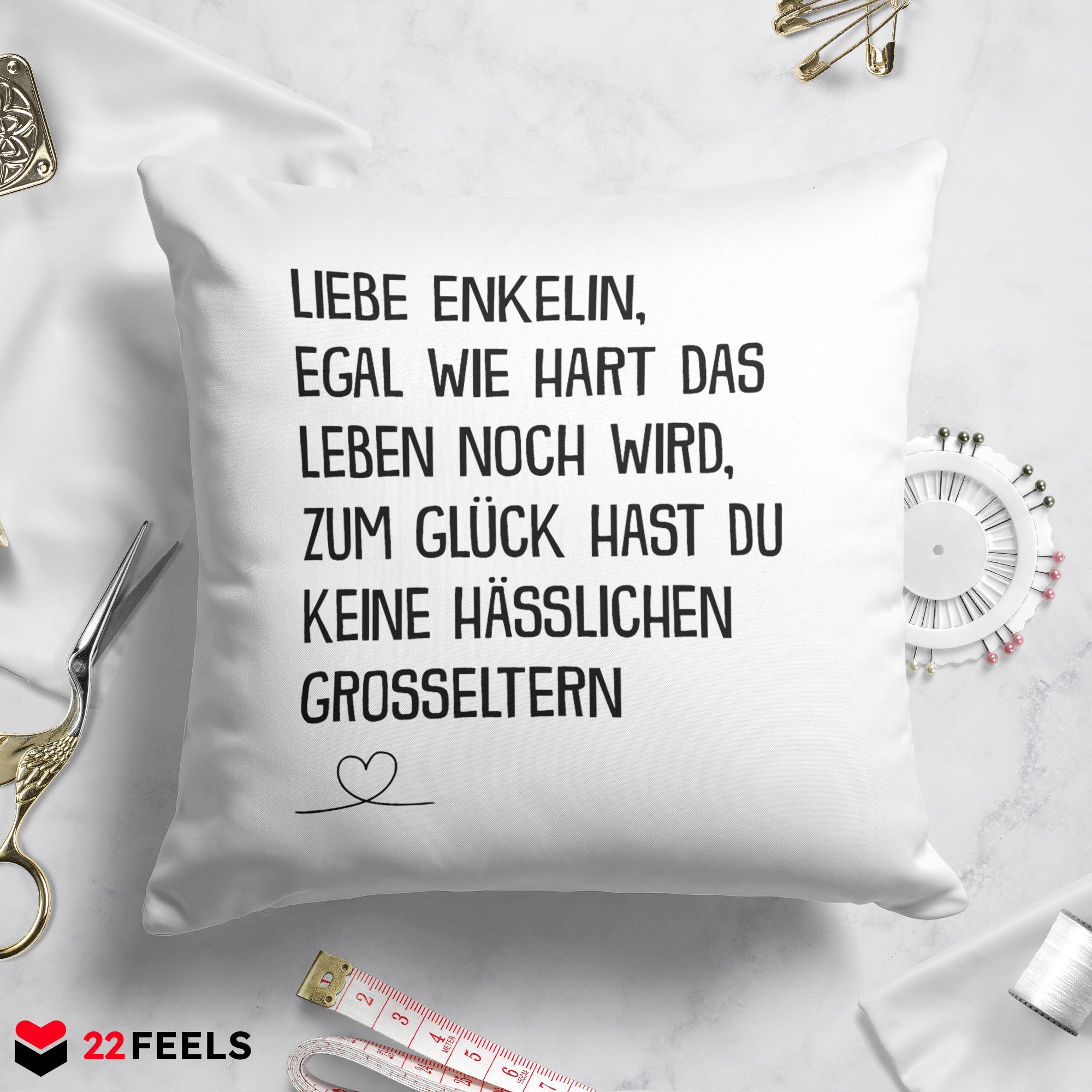 22Feels® Enkelin Geschenk - Kissen mit Spruch (Weiss 40x40cm)-Kissen Weiss 40x40-22Feels