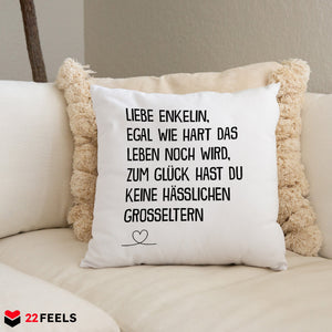 22Feels® Enkelin Geschenk - Kissen mit Spruch (Weiss 40x40cm)-Kissen Weiss 40x40-22Feels