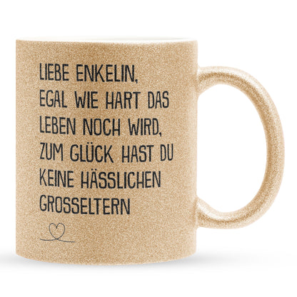 22Feels® Enkelin Geschenk - Glitzertasse mit Spruch (Gold, 320ml)-Glitzertasse Gold 320ml-22Feels