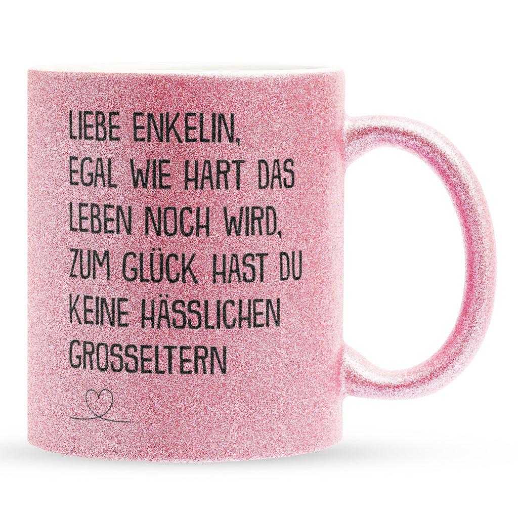 22Feels® Enkelin Geschenk - Glitzertasse mit Spruch (Pink, 320ml)-Glitzertasse Pink 320ml-22Feels
