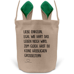22Feels® Enkelin Kinder Mädchen Osterkorb mit Henkel Ostergeschenk Tragetasche Ostern Deko Osternest Körbchen Hasenohren (Beige/Grün)-Ostern Tragetasche-22Feels
