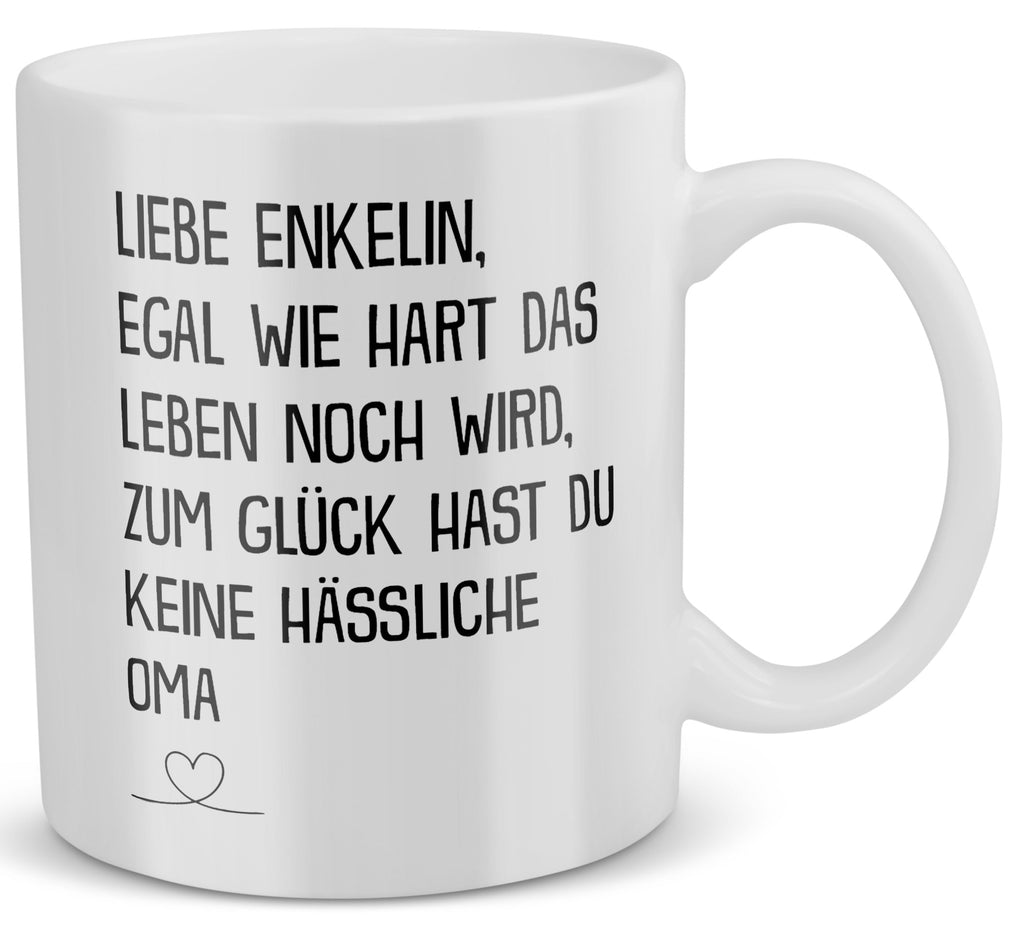 22Feels® Geschenk für Enkelin von Oma - Tasse mit Spruch: Egal Wie Hart (Weiss, 320ml)-Weisse Tasse 320ml-22Feels