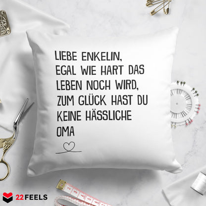 22Feels® Enkelin Geschenk von der Oma - Kissen mit Spruch (Weiss 40x40cm)-Kissen Weiss 40x40-22Feels