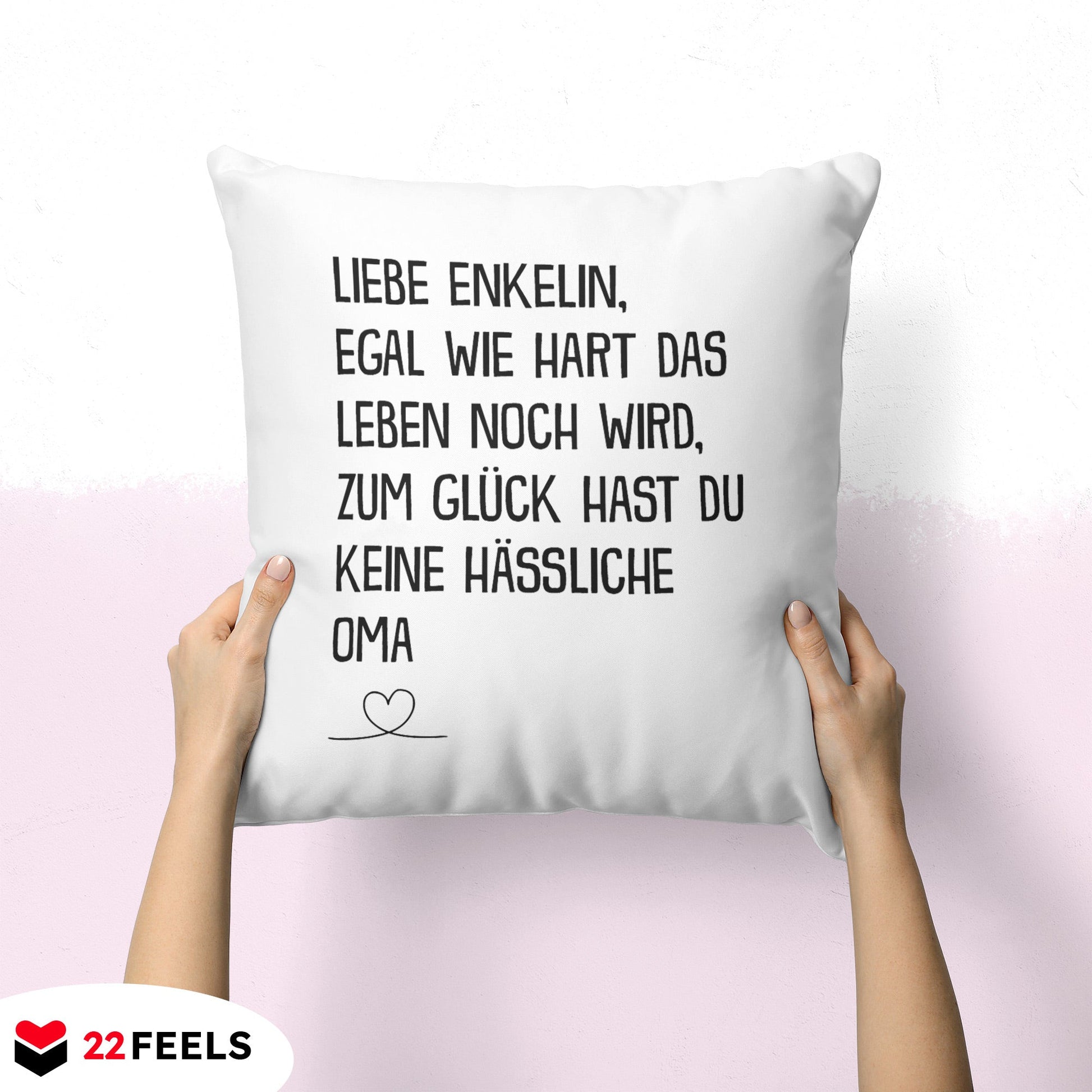 22Feels® Enkelin Geschenk von der Oma - Kissen mit Spruch (Weiss 40x40cm)-Kissen Weiss 40x40-22Feels