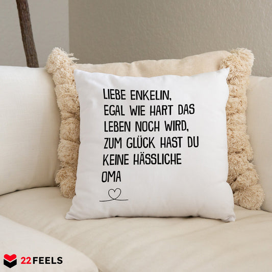22Feels® Enkelin Geschenk von der Oma - Kissen mit Spruch (Weiss 40x40cm)-Kissen Weiss 40x40-22Feels