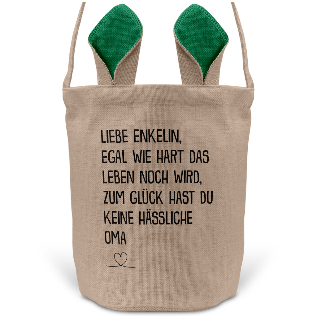 22Feels® Enkelin Osterkorb von Oma Kinder Mädchen mit Henkel Ostergeschenk Tragetasche Ostern Deko Osternest Körbchen Hasenohren (Beige/Grün)-Ostern Tragetasche-22Feels