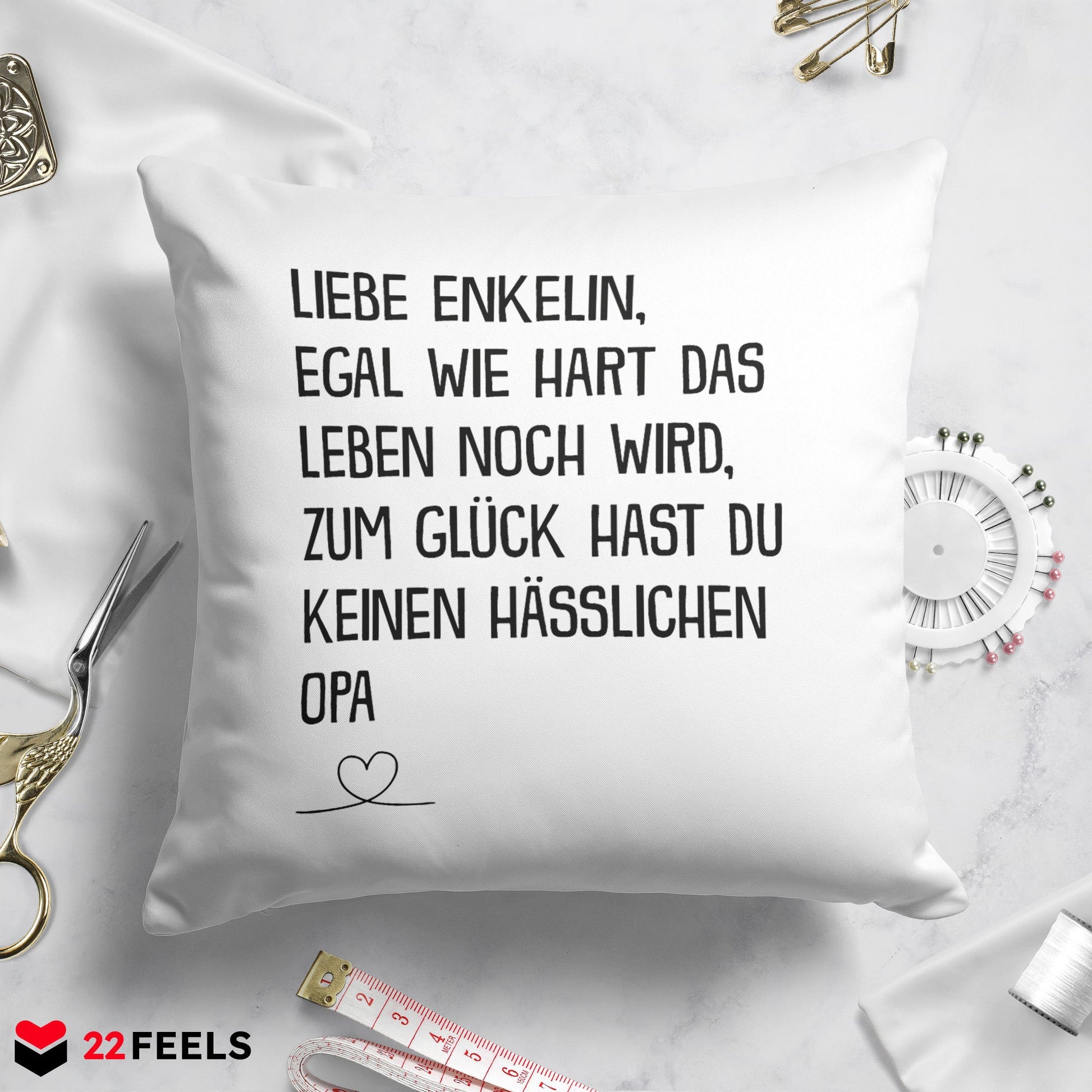 22Feels® Enkelin Geschenk vom Opa - Kissen mit Spruch (Weiss 40x40cm)-Kissen Weiss 40x40-22Feels
