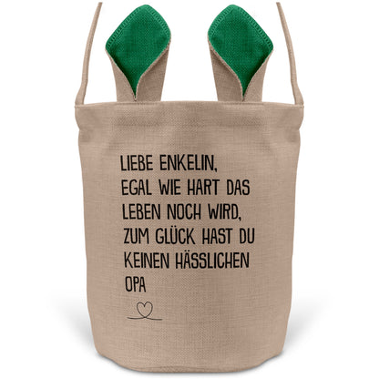 22Feels® Enkelin Osterkorb von Opa Kinder Mädchen mit Henkel Ostergeschenk Tragetasche Ostern Deko Osternest Körbchen Hasenohren (Beige/Grün)-Ostern Tragetasche-22Feels