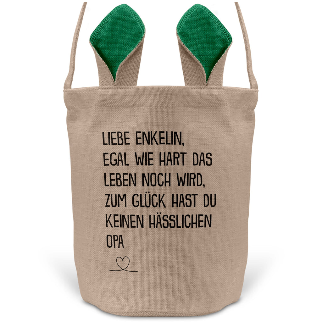 22Feels® Enkelin Osterkorb von Opa Kinder Mädchen mit Henkel Ostergeschenk Tragetasche Ostern Deko Osternest Körbchen Hasenohren (Beige/Grün)-Ostern Tragetasche-22Feels