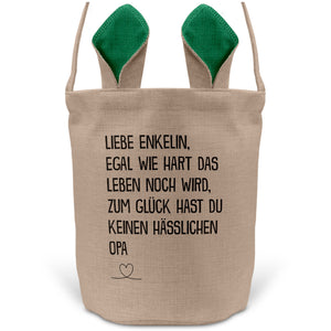 22Feels® Enkelin Osterkorb von Opa Kinder Mädchen mit Henkel Ostergeschenk Tragetasche Ostern Deko Osternest Körbchen Hasenohren (Beige/Grün)-Ostern Tragetasche-22Feels