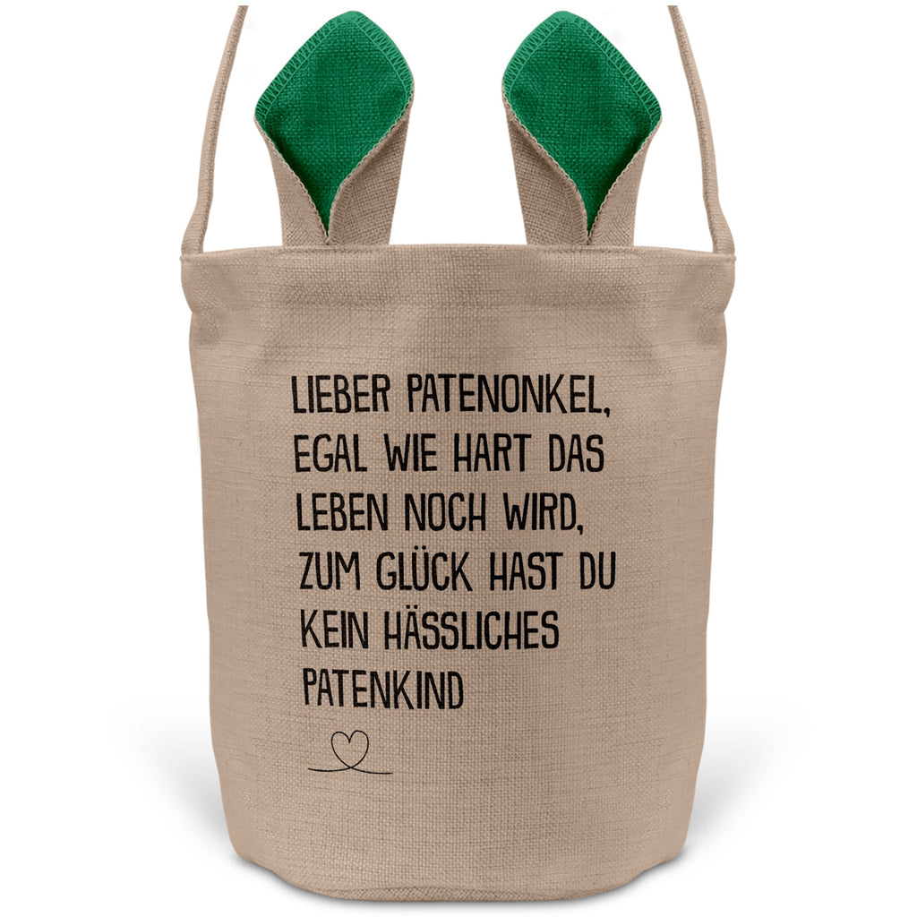 22Feels® Patenonkel Pate Osterkorb mit Henkel Ostergeschenk Tragetasche Ostern Deko Osternest Körbchen Hasenohren (Beige/Grün)-Ostern Tragetasche-22Feels
