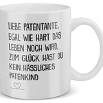 22Feels® Patentante Geschenk - Tasse mit Spruch: Egal Wie Hart (Weiss, 320ml)-Weisse Tasse 320ml-22Feels