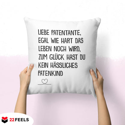 22Feels® Patentante Geschenk - Kissen mit Spruch (Weiss 40x40cm)-Kissen Weiss 40x40-22Feels