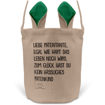 22Feels® Patentante Patin Osterkorb mit Henkel Ostergeschenk Tragetasche Ostern Deko Osternest Körbchen Hasenohren (Beige/Grün)-Ostern Tragetasche-22Feels