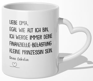 22Feels® Oma Geschenk von Enkelin - Tasse mit Spruch: Zirkus (Herzhenkel, Weiss, 320ml)-Tasse Weiss Herzhenkel 320ml-22Feels