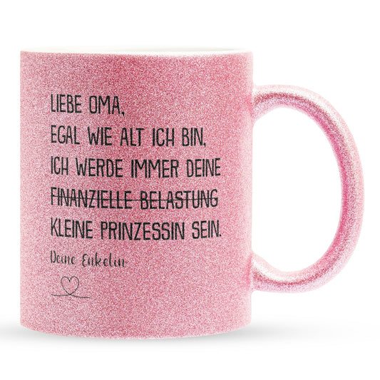22Feels® Oma Geschenk von Enkelin - Glitzertasse mit Spruch (Pink, 320ml)-Glitzertasse Pink 320ml-22Feels