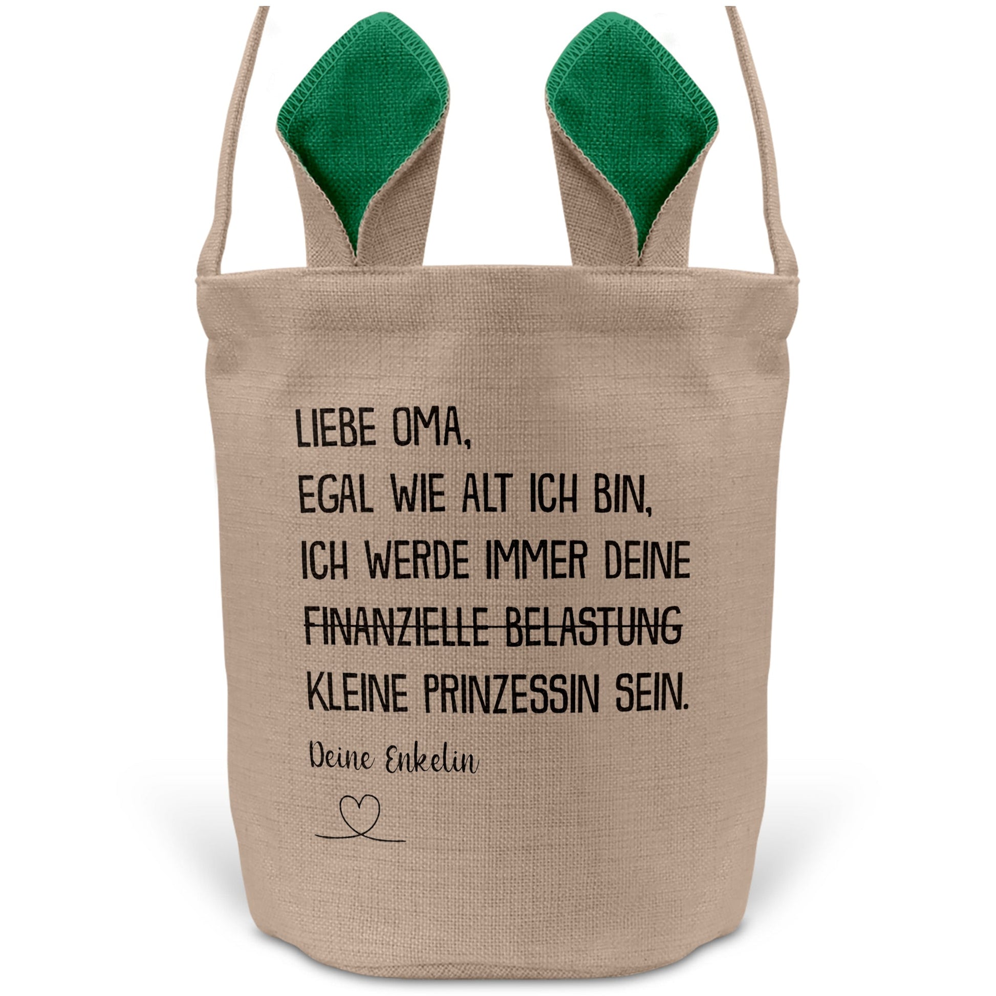 22Feels® Oma Osterkorb von Enkelin Grossmutter mit Henkel Ostergeschenk Tragetasche Ostern Deko Osternest Körbchen Hasenohren (Beige/Grün)-Ostern Tragetasche-22Feels