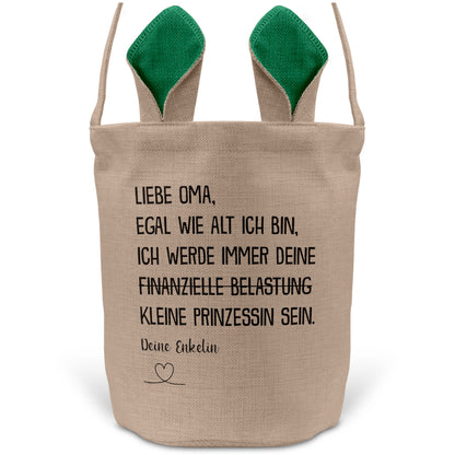 22Feels® Oma Osterkorb von Enkelin Grossmutter mit Henkel Ostergeschenk Tragetasche Ostern Deko Osternest Körbchen Hasenohren (Beige/Grün)-Ostern Tragetasche-22Feels