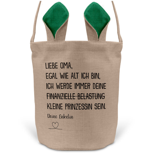 22Feels® Oma Osterkorb von Enkelin Grossmutter mit Henkel Ostergeschenk Tragetasche Ostern Deko Osternest Körbchen Hasenohren (Beige/Grün)-Ostern Tragetasche-22Feels