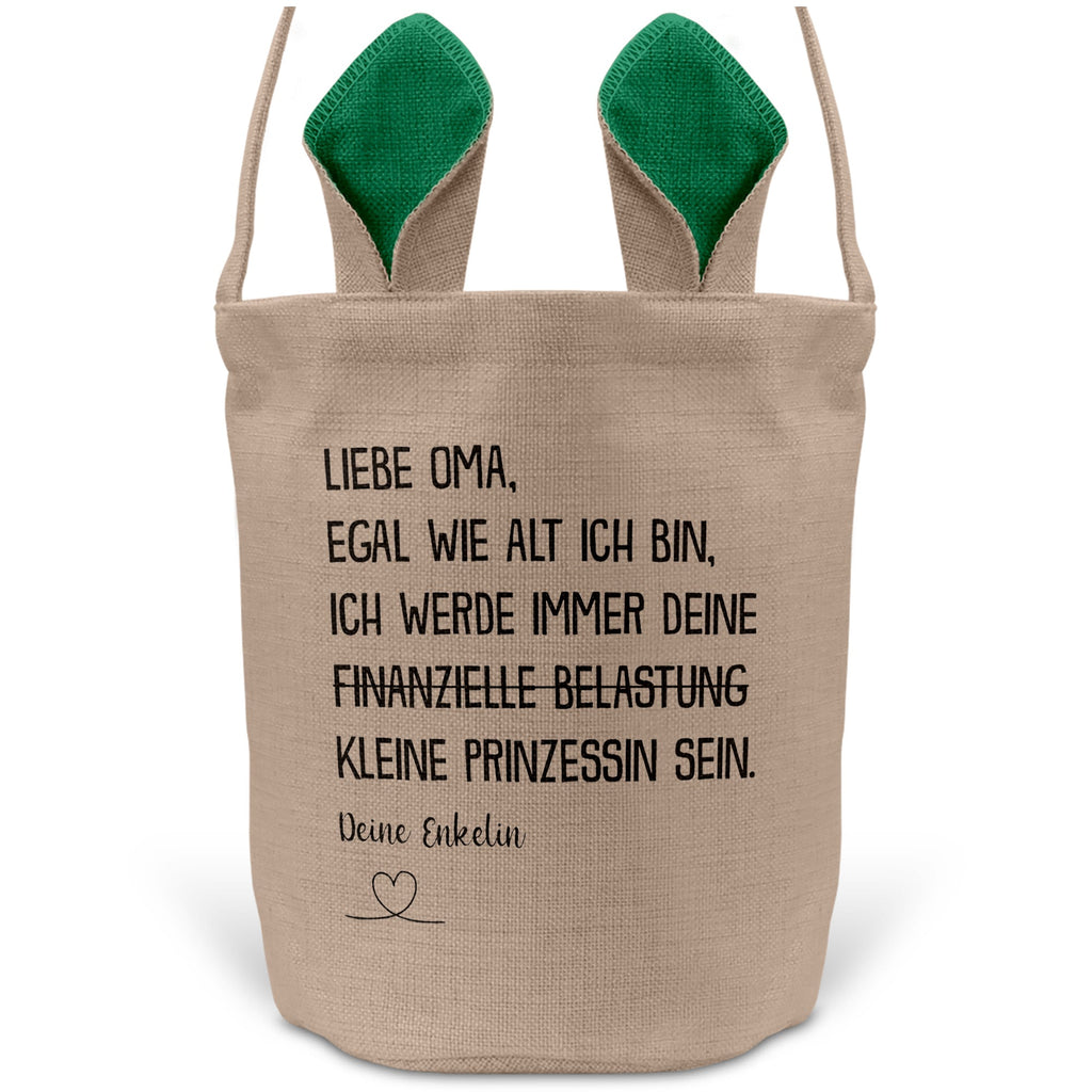 22Feels® Oma Osterkorb von Enkelin Grossmutter mit Henkel Ostergeschenk Tragetasche Ostern Deko Osternest Körbchen Hasenohren (Beige/Grün)-Ostern Tragetasche-22Feels