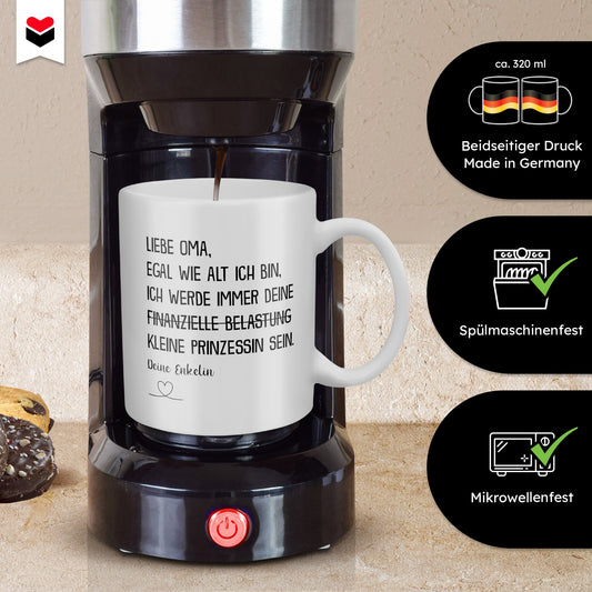 22Feels® Geschenk für Oma von Enkelin - Tasse mit Spruch: Egal Wie Alt Ich Bin, Kleine Prinzessin (Weiss, 320ml)-Weisse Tasse 320ml-22Feels
