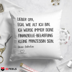 22Feels® Opa Geschenk von Enkelin - Kissen mit Spruch (Weiss 40x40cm)-Kissen Weiss 40x40-22Feels