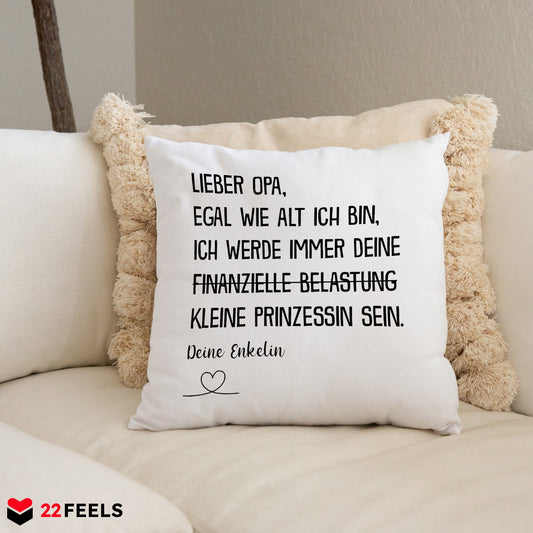 22Feels® Opa Geschenk von Enkelin - Kissen mit Spruch (Weiss 40x40cm)-Kissen Weiss 40x40-22Feels