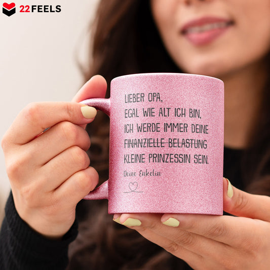 22Feels® Opa Geschenk von Enkelin - Glitzertasse mit Spruch (Pink, 320ml)-Glitzertasse Pink 320ml-22Feels