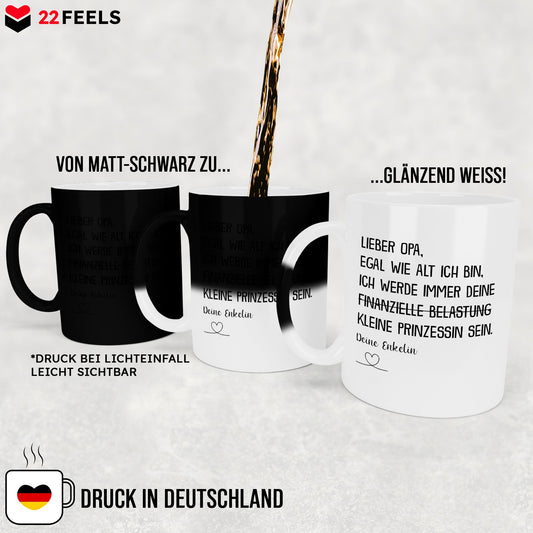 22Feels® Opa Geschenk von Enkelin - Zaubertasse mit Spruch (Matt-Schwarz und Weiss, 320ml)-Farbwechsel Tasse Matt 320ml-22Feels