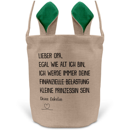 22Feels® Opa Osterkorb von Enkelin Grossvater mit Henkel Ostergeschenk Tragetasche Ostern Deko Osternest Körbchen Hasenohren (Beige/Grün)-Ostern Tragetasche-22Feels