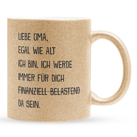 22Feels® Oma Geschenk - Glitzertasse mit Spruch (Gold, 320ml)-Glitzertasse Gold 320ml-22Feels