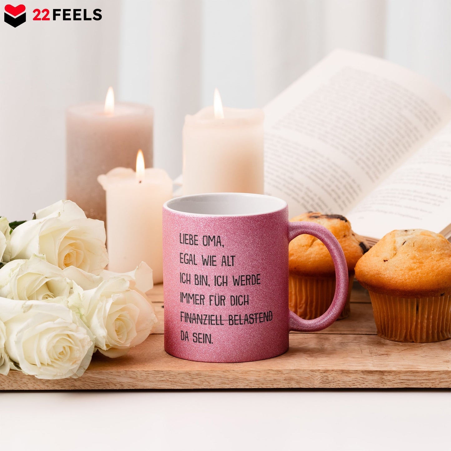 22Feels® Oma Geschenk - Glitzertasse mit Spruch (Pink, 320ml)-Glitzertasse Pink 320ml-22Feels