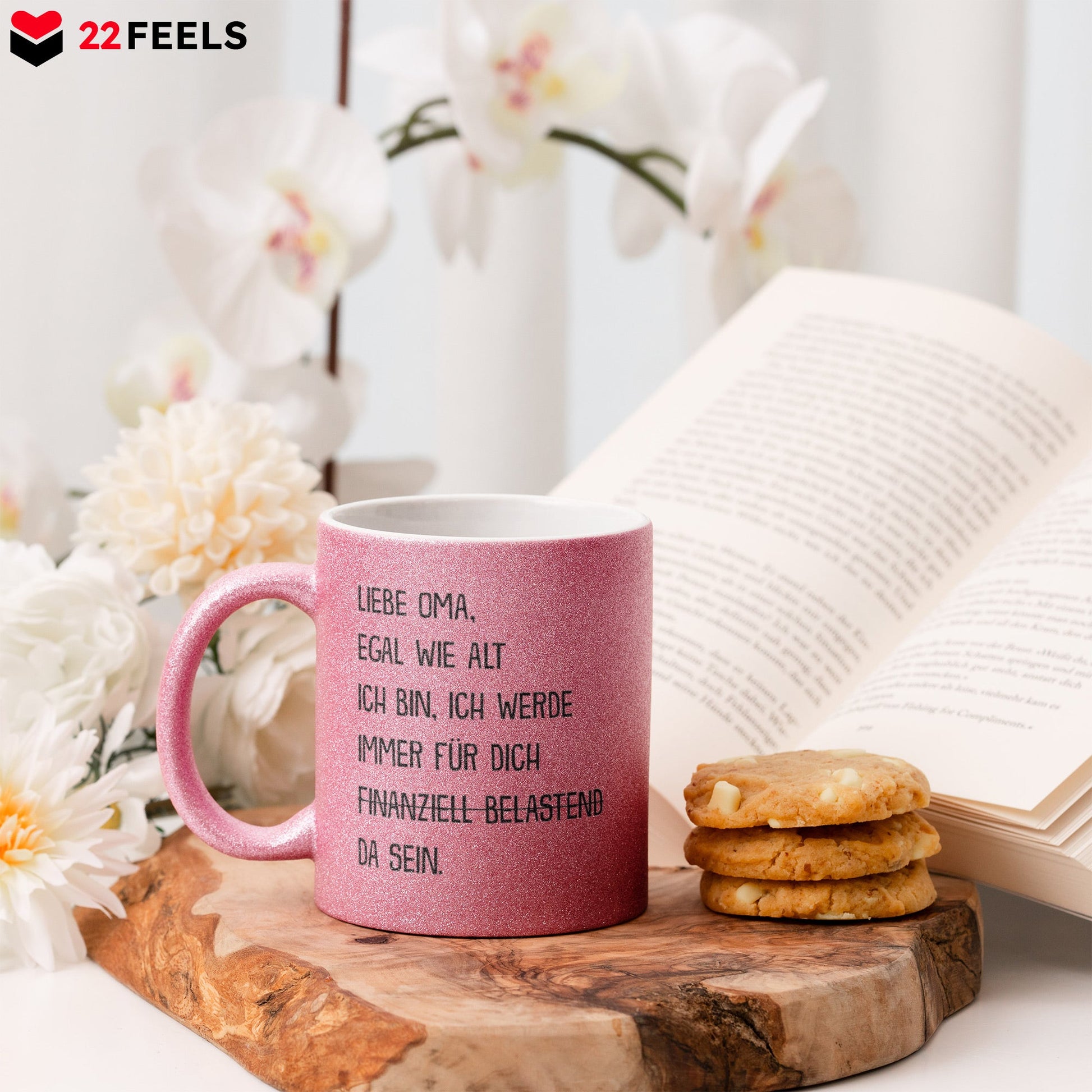 22Feels® Oma Geschenk - Glitzertasse mit Spruch (Pink, 320ml)-Glitzertasse Pink 320ml-22Feels