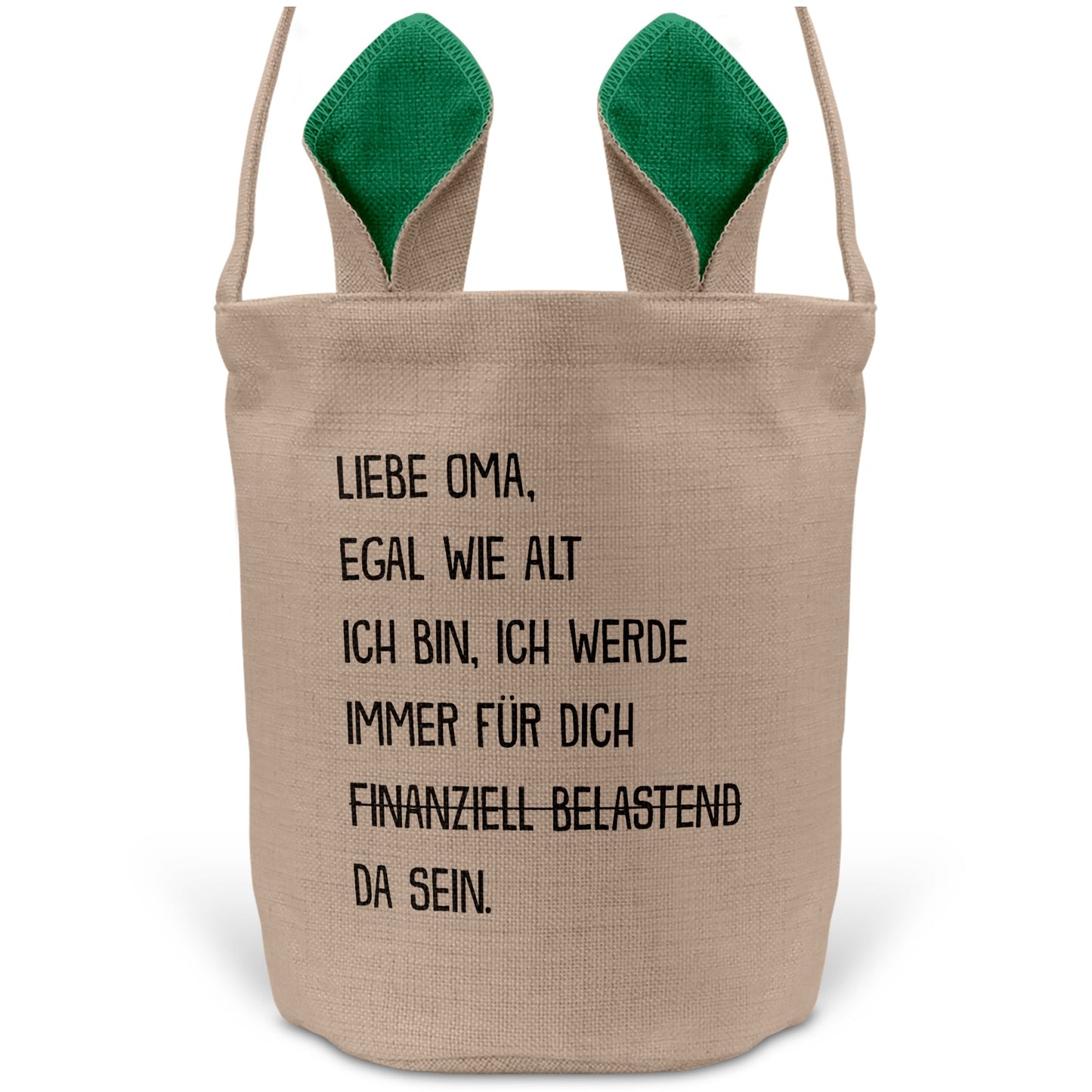 22Feels® Oma Grossmutter Osterkorb mit Henkel Ostergeschenk Tragetasche Ostern Deko Osternest Körbchen Hasenohren (Beige/Grün)-Ostern Tragetasche-22Feels