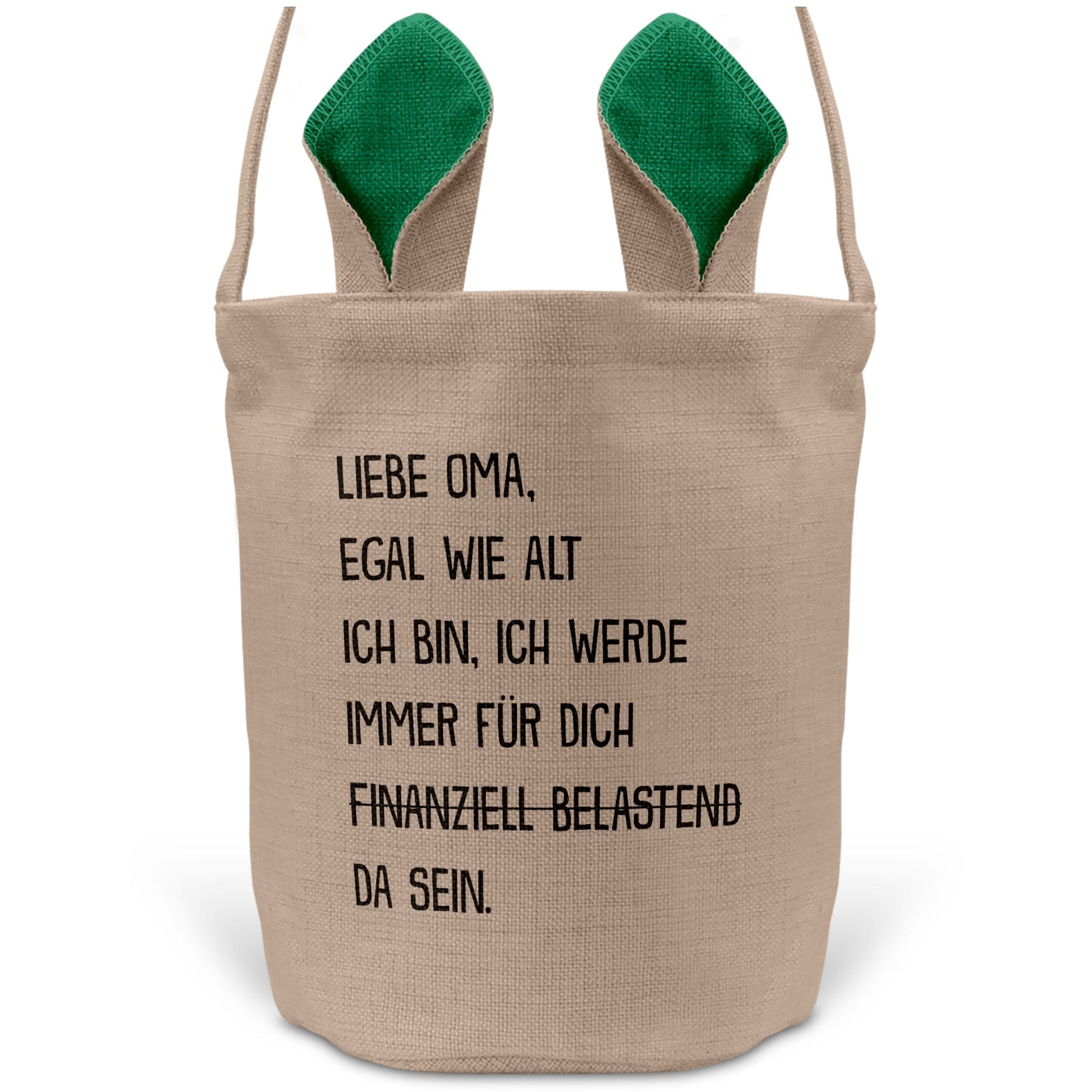 22Feels® Oma Grossmutter Osterkorb mit Henkel Ostergeschenk Tragetasche Ostern Deko Osternest Körbchen Hasenohren (Beige/Grün)-Ostern Tragetasche-22Feels