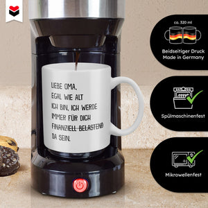 22Feels® Geschenk für Omas - Tasse mit Spruch: Egal Wie Alt Ich Bin (Weiss, 320ml)-Weisse Tasse 320ml-22Feels