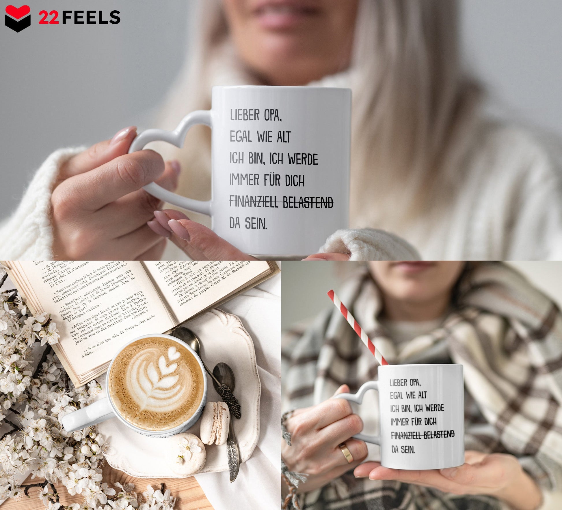 22Feels® Opa Geschenk - Tasse mit Spruch (Herzhenkel, Weiss, 320ml)-Tasse Weiss Herzhenkel 320ml-22Feels