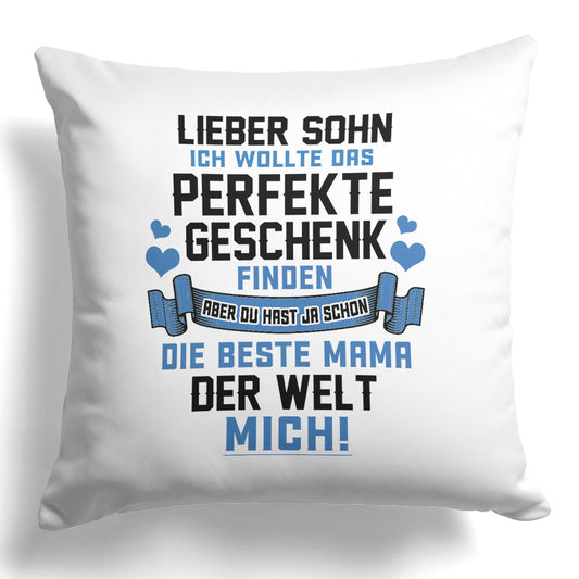 22Feels® Sohn Geschenk von der Mutter - Kissen mit Spruch (Weiss 40x40cm)-Kissen Weiss 40x40-22Feels