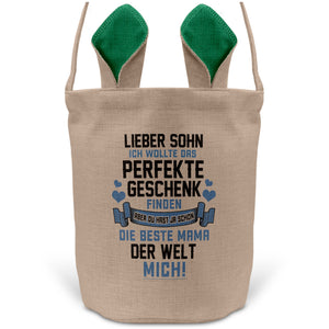 22Feels® Sohn Osterkorb von Mama Kinder mit Henkel Ostergeschenk Tragetasche Ostern Deko Osternest Körbchen Hasenohren (Beige/Grün)-Ostern Tragetasche-22Feels