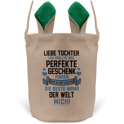 22Feels® Tochter Osterkorb von Mama Kinder mit Henkel Ostergeschenk Tragetasche Ostern Deko Osternest Körbchen Hasenohren (Beige/Grün)-Ostern Tragetasche-22Feels