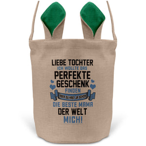 22Feels® Tochter Osterkorb von Mama Kinder mit Henkel Ostergeschenk Tragetasche Ostern Deko Osternest Körbchen Hasenohren (Beige/Grün)-Ostern Tragetasche-22Feels