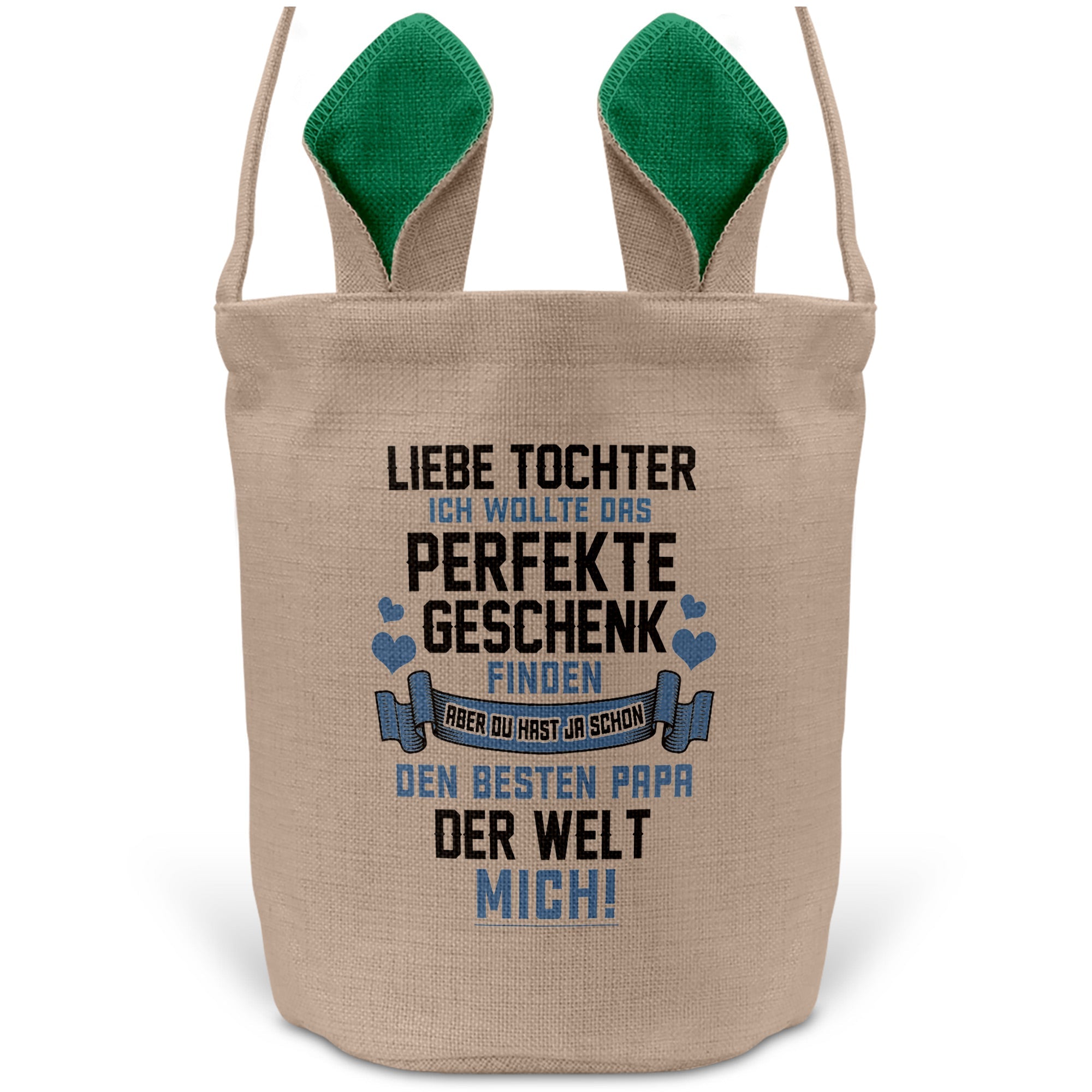 22Feels® Tochter Osterkorb von Papa Kinder mit Henkel Ostergeschenk Tragetasche Ostern Deko Osternest Körbchen Hasenohren (Beige/Grün)-Ostern Tragetasche-22Feels