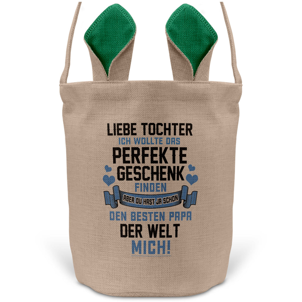 22Feels® Tochter Osterkorb von Papa Kinder mit Henkel Ostergeschenk Tragetasche Ostern Deko Osternest Körbchen Hasenohren (Beige/Grün)-Ostern Tragetasche-22Feels
