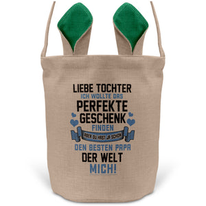 22Feels® Tochter Osterkorb von Papa Kinder mit Henkel Ostergeschenk Tragetasche Ostern Deko Osternest Körbchen Hasenohren (Beige/Grün)-Ostern Tragetasche-22Feels