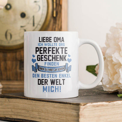 22Feels® Geschenk für Oma von Enkel - Tasse mit Spruch: Das Perfekte Geschenk (Weiss, 320ml)-Weisse Tasse 325ml-22Feels
