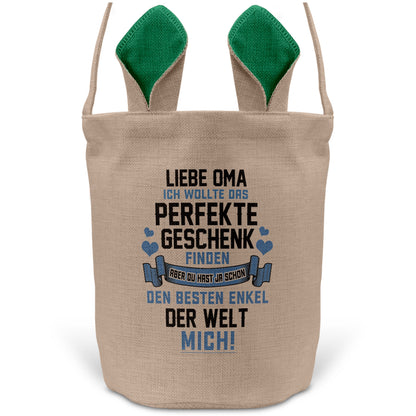 22Feels® Oma Osterkorb von Enkel Grossmutter mit Henkel Ostergeschenk Tragetasche Ostern Deko Osternest Körbchen Hasenohren (Beige/Grün)-Ostern Tragetasche-22Feels