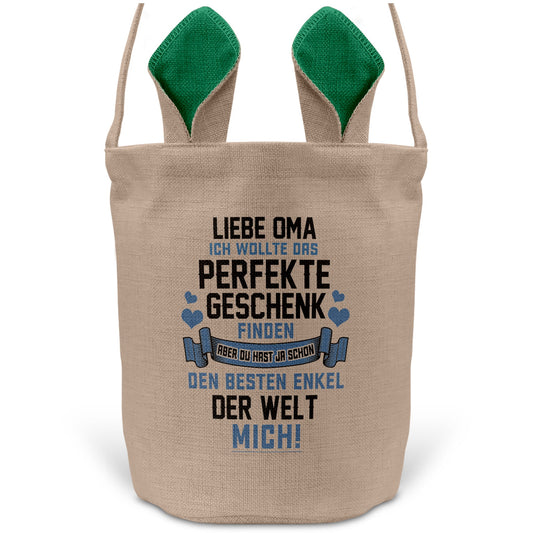 22Feels® Oma Osterkorb von Enkel Grossmutter mit Henkel Ostergeschenk Tragetasche Ostern Deko Osternest Körbchen Hasenohren (Beige/Grün)-Ostern Tragetasche-22Feels